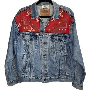 Vintage On your Back International Denim Aztec Long Sleeve Jean Jacket Blue M